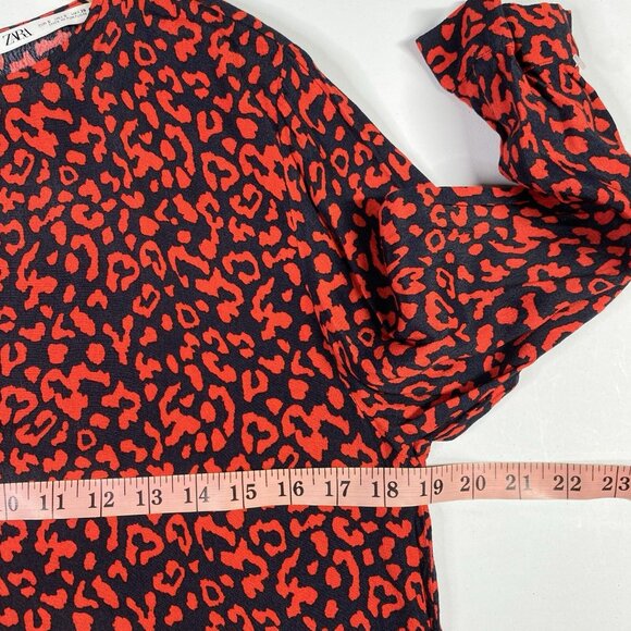 ZARA Dress Midi Oversized Animal Print Keyhole Back Long Sleeve Boho - Picture 12 of 14